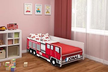 ACMA Kinderbett Auto-Bett Feuerwehr mit Rausfallschutz, Lattenrost und Matratze (160x80 + Name) - 2