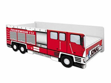 ACMA Kinderbett Auto-Bett Feuerwehr mit Rausfallschutz, Lattenrost und Matratze (160x80 + Name) - 1