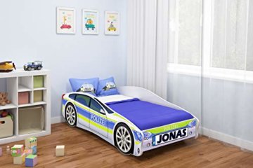 ACMA Kinderbett Auto-Bett Polizei mit Rausfallschutz, Lattenrost und Matratze (Polizei 1, 160x80 cm + Name) - 2