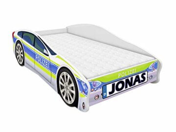 ACMA Kinderbett Auto-Bett Polizei mit Rausfallschutz, Lattenrost und Matratze (Polizei 1, 160x80 cm + Name) - 3