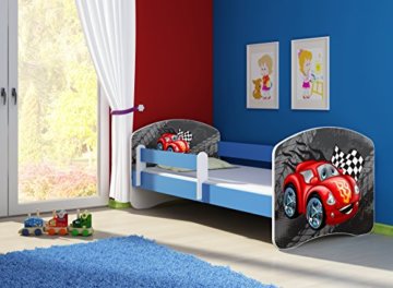 ACMA Kinderbett Jugendbett mit Einer Schublade und Matratze Blau mit Rausfallschutz Lattenrost II 140x70 160x80 180x80 (05 Rote Auto, 140x70) - 2