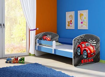 ACMA Kinderbett Jugendbett mit Einer Schublade und Matratze Blau mit Rausfallschutz Lattenrost II 140x70 160x80 180x80 (05 Rote Auto, 140x70) - 3