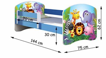 ACMA Kinderbett Jugendbett mit Einer Schublade und Matratze Blau mit Rausfallschutz Lattenrost II 140x70 160x80 180x80 (05 Rote Auto, 140x70) - 4