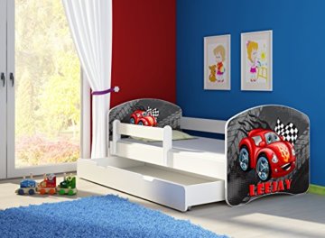 ACMA Kinderbett Jugendbett mit Einer Schublade und Matratze Weiß II 140 160 180 40 Design (180x80 cm + Bettkasten, 04 Rote Auto) - 2