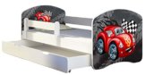 ACMA Kinderbett Jugendbett mit Einer Schublade und Matratze Weiß II 140 160 180 40 Design (180x80 cm + Bettkasten, 04 Rote Auto) - 1