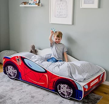 Autobett Kinderbett Jugendbett 70x140 | 80x160 mit Rausfallschutz Matratze optional | Kinder Spielbett Rennfahrer - 1