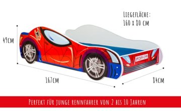 Autobett Kinderbett Jugendbett 70x140 | 80x160 mit Rausfallschutz Matratze optional | Kinder Spielbett Rennfahrer - 7