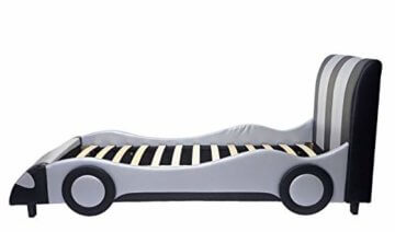 Bett HWC-E14, Auto Junge Kinderbett Jugendbett, Lattenrost Kunstleder Holz 190x100cm - schwarz-Silber - 3