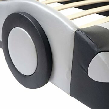 Bett HWC-E14, Auto Junge Kinderbett Jugendbett, Lattenrost Kunstleder Holz 190x100cm - schwarz-Silber - 5